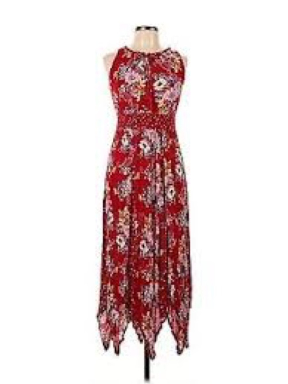 Red Floral Tie-Neck sleeveless summer maxi Dress